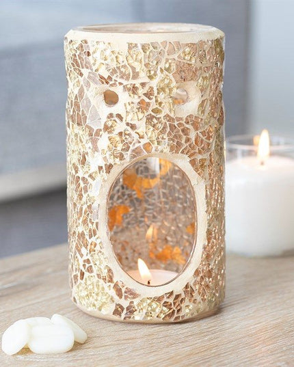 Silver or Gold Pillar Crackle Glass Oil Burner and Wax Warmer - Magical Emporium 