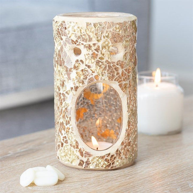 Silver or Gold Pillar Crackle Glass Oil Burner and Wax Warmer - Magical Emporium 