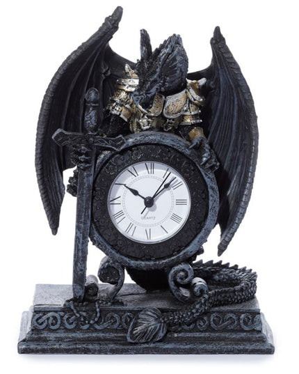 Gothic Armoured Dragon Mantle Clock Clocks