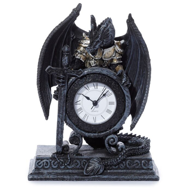 Gothic Armoured Dragon Mantle Clock Clocks