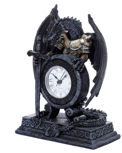 Gothic Armoured Dragon Mantle Clock Clocks