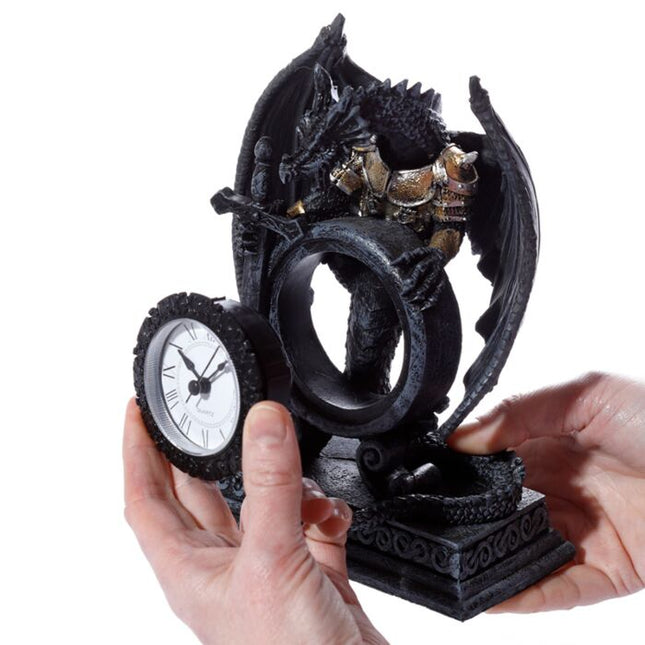 Gothic Armoured Dragon Mantle Clock Clocks