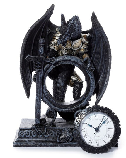 Gothic Armoured Dragon Mantle Clock Clocks