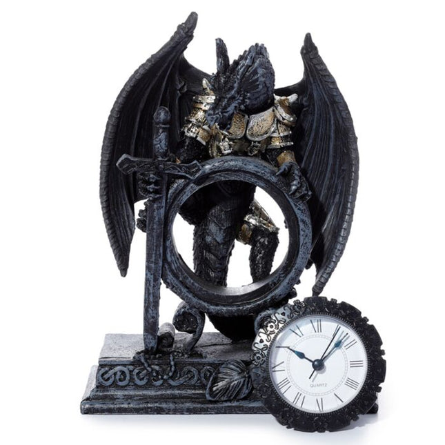 Gothic Armoured Dragon Mantle Clock Clocks