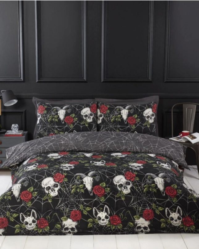Skulls and Roses Gothic Bedding Duvet Cover Set