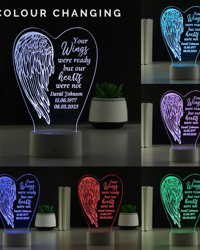 Personalised Angel Wings Memorial Colour Changing LED Light