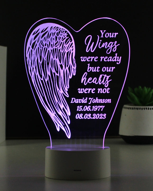 Personalised Angel Wings Memorial Colour Changing LED Light