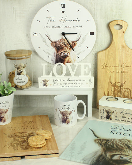 Personalised Highland Cow Wooden Tealight Holder