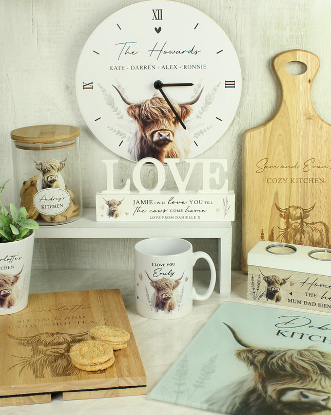 Personalised Highland Cow Wooden Tealight Holder