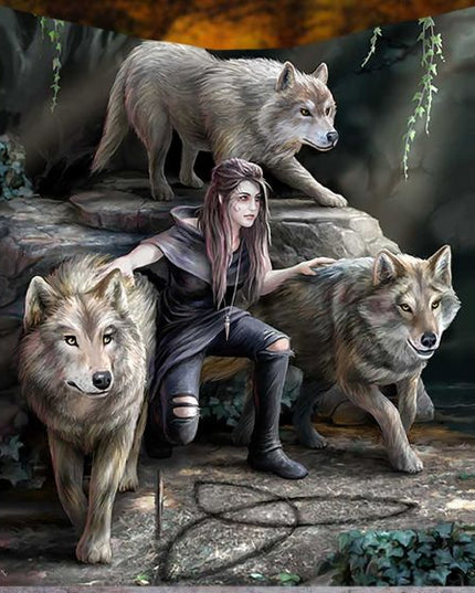 Anne Stokes Power of Three Wolf Guardian Throw Blanket Throw