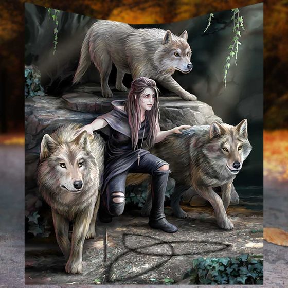 Anne Stokes Power of Three Wolf Guardian Throw Blanket Throw