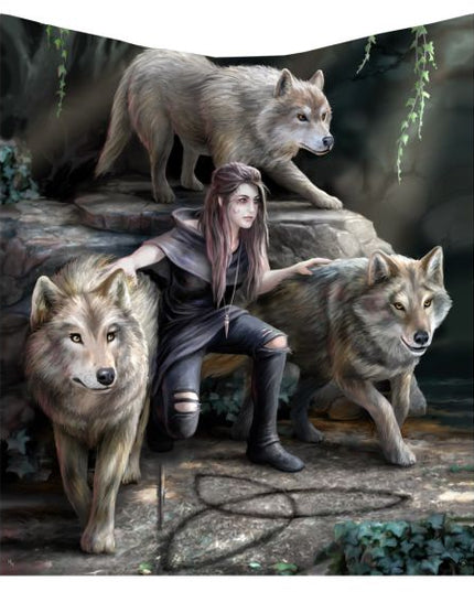 Anne Stokes Power of Three Wolf Guardian Throw Blanket Throw
