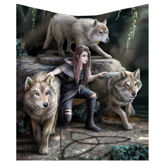 Anne Stokes Power of Three Wolf Guardian Throw Blanket Throw