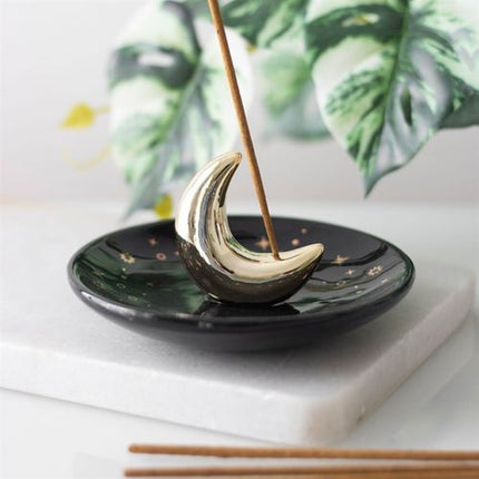 Gold Crescent Moon Incense Stick Holder - Magical Emporium 