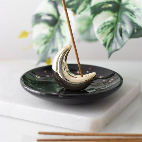 Gold Crescent Moon Incense Stick Holder - Magical Emporium 