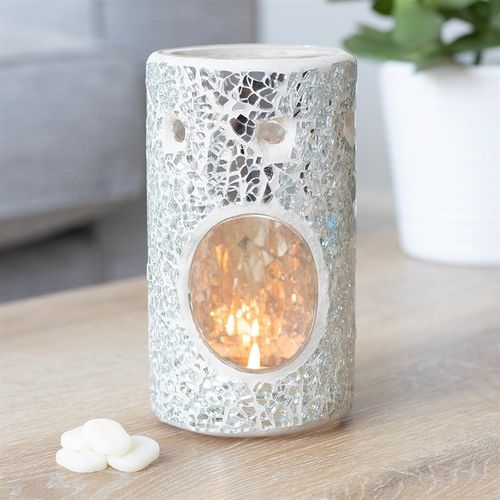 Silver or Gold Pillar Crackle Glass Oil Burner and Wax Warmer - Magical Emporium 