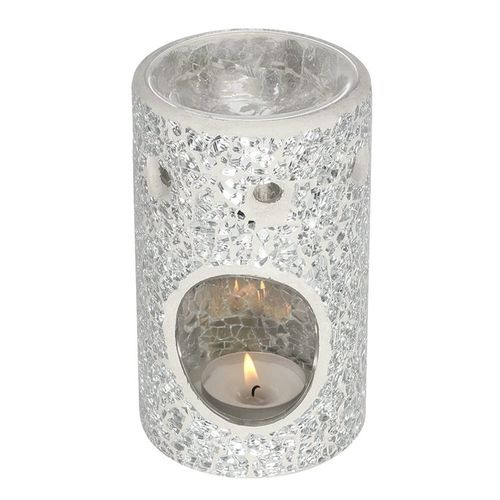Silver or Gold Pillar Crackle Glass Oil Burner and Wax Warmer - Magical Emporium 