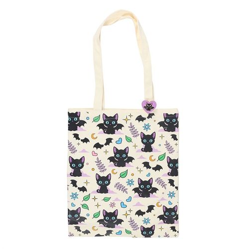 Cute and Creepy Cat Print Polycotton Tote Bag with Enamel Pin - Magical Emporium 