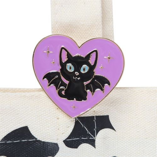 Cute and Creepy Cat Print Polycotton Tote Bag with Enamel Pin - Magical Emporium 