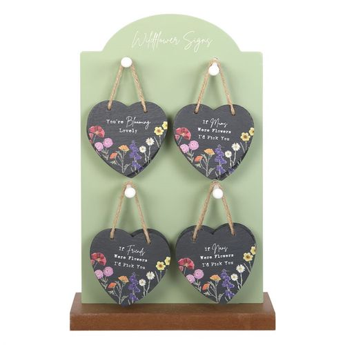 Set of 24 Wildflower Slate Hearts on Display Hanging signs