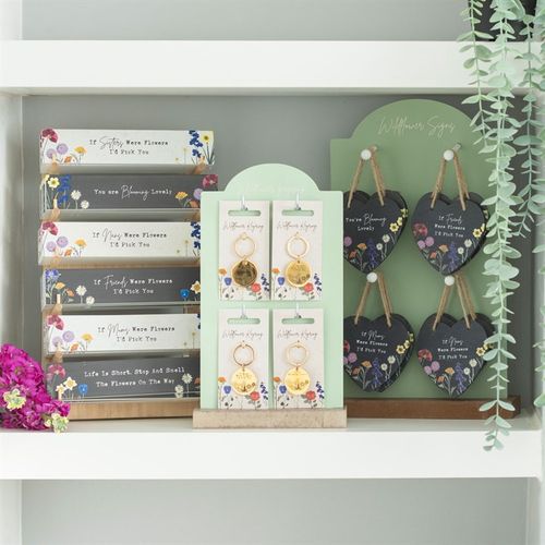 Set of 24 Wildflower Slate Hearts on Display Hanging signs