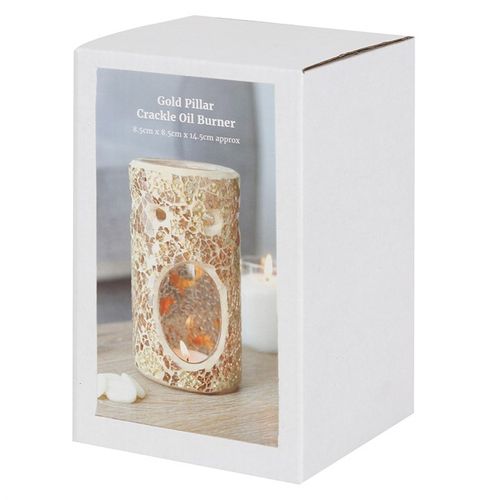 Silver or Gold Pillar Crackle Glass Oil Burner and Wax Warmer - Magical Emporium 