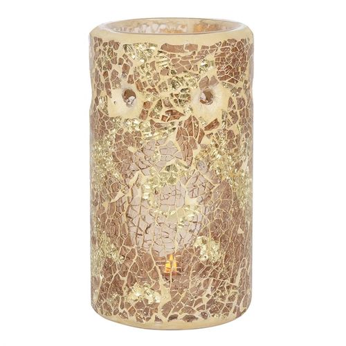 Silver or Gold Pillar Crackle Glass Oil Burner and Wax Warmer - Magical Emporium 