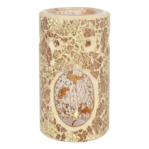 Silver or Gold Pillar Crackle Glass Oil Burner and Wax Warmer - Magical Emporium 