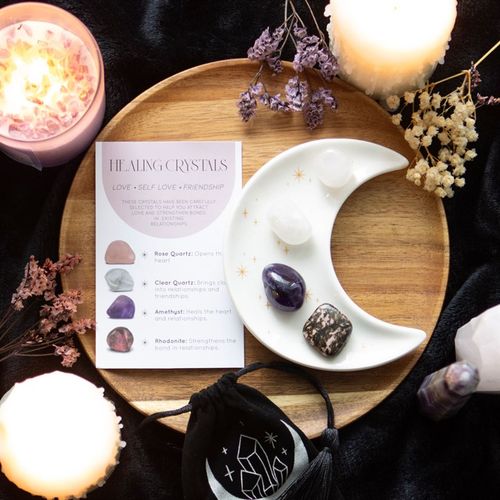 Love Healing Crystal Set with Moon Trinket Dish - Magical Emporium 