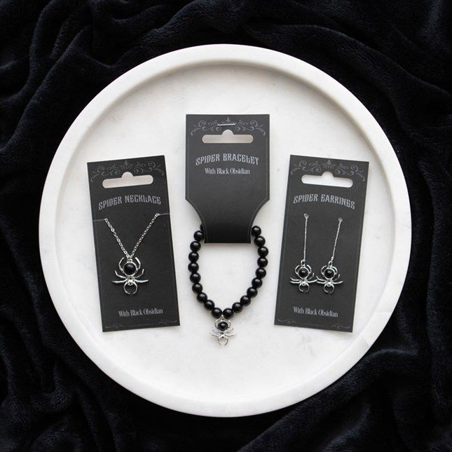 Black Obsidian Spider Threader Earrings - Magical Emporium 