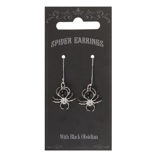 Black Obsidian Spider Threader Earrings - Magical Emporium 