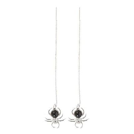Black Obsidian Spider Threader Earrings - Magical Emporium 