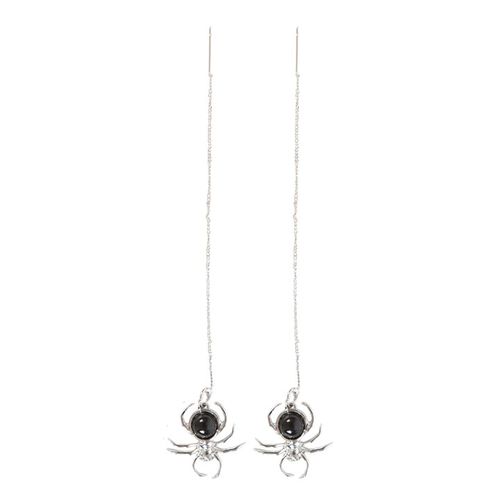 Black Obsidian Spider Threader Earrings - Magical Emporium 