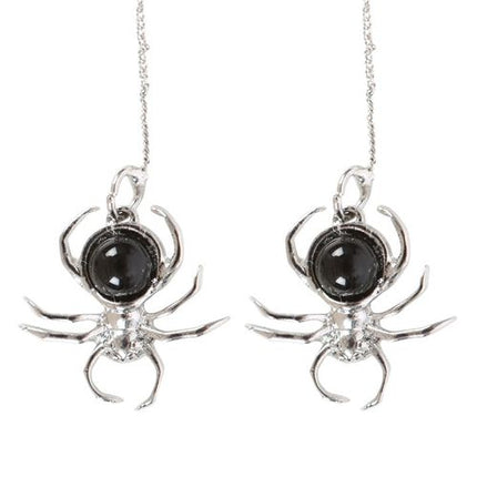 Black Obsidian Spider Threader Earrings - Magical Emporium 