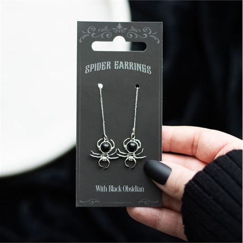 Black Obsidian Spider Threader Earrings - Magical Emporium 