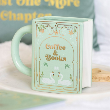 Coffee and Books Green Book Shaped Mug Mug