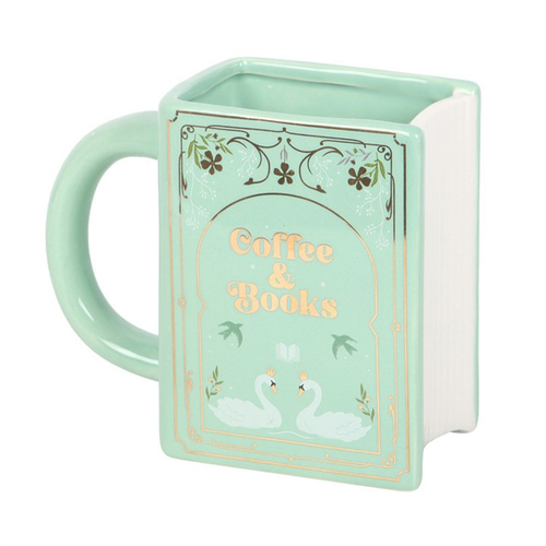 Coffee and Books Green Book Shaped Mug Mug