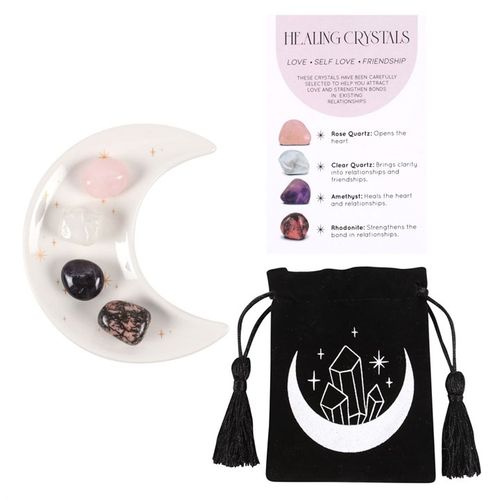 Love Healing Crystal Set with Moon Trinket Dish - Magical Emporium 