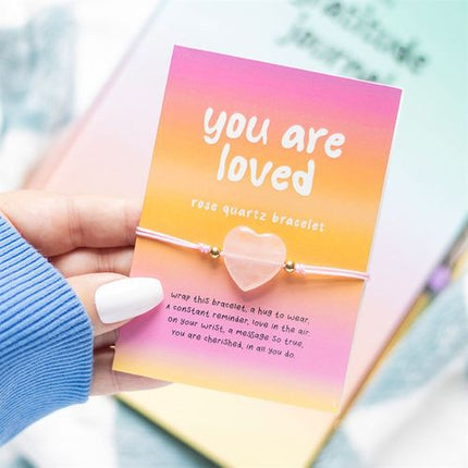 You Are Loved Rose Quartz Crystal Heart Bracelet Bracelet