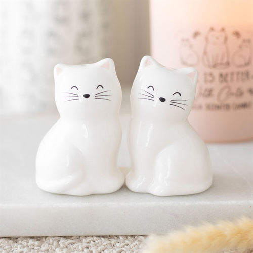 White Cat Shaped Salt and Pepper Shakers Condiments