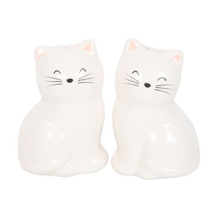 White Cat Shaped Salt and Pepper Shakers Condiments