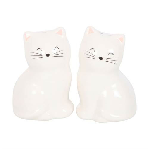 White Cat Shaped Salt and Pepper Shakers Condiments