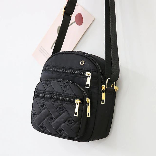 Stylish Quilted Nylon Crossbody Bag with Multiple Pockets